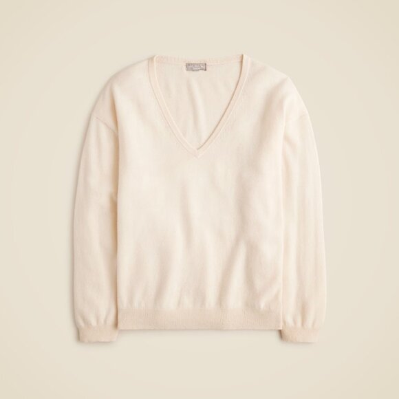 NWT J.Crew Cashmere Relaxed V-neck Sweater in Heather Muslin Oversize Pullover S - Picture 1 of 7